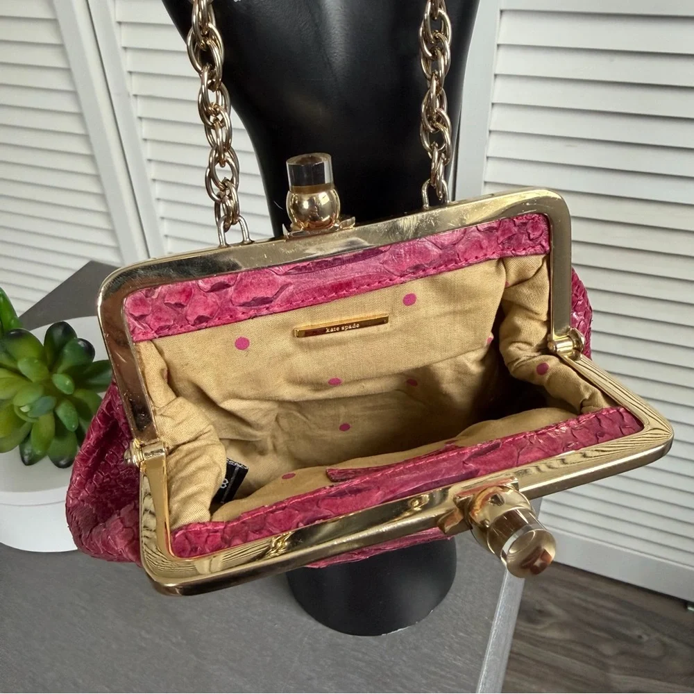 Vintage Kate Spade Exotic Snakeskin Pink Kiss lock coin purse mini handbag
